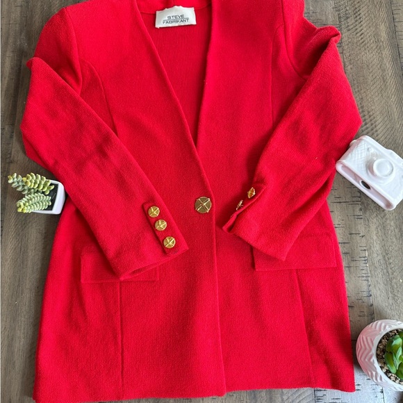 St. John Jackets & Blazers - ST.JOHN Red Blazer Wood blend Gold Buttons